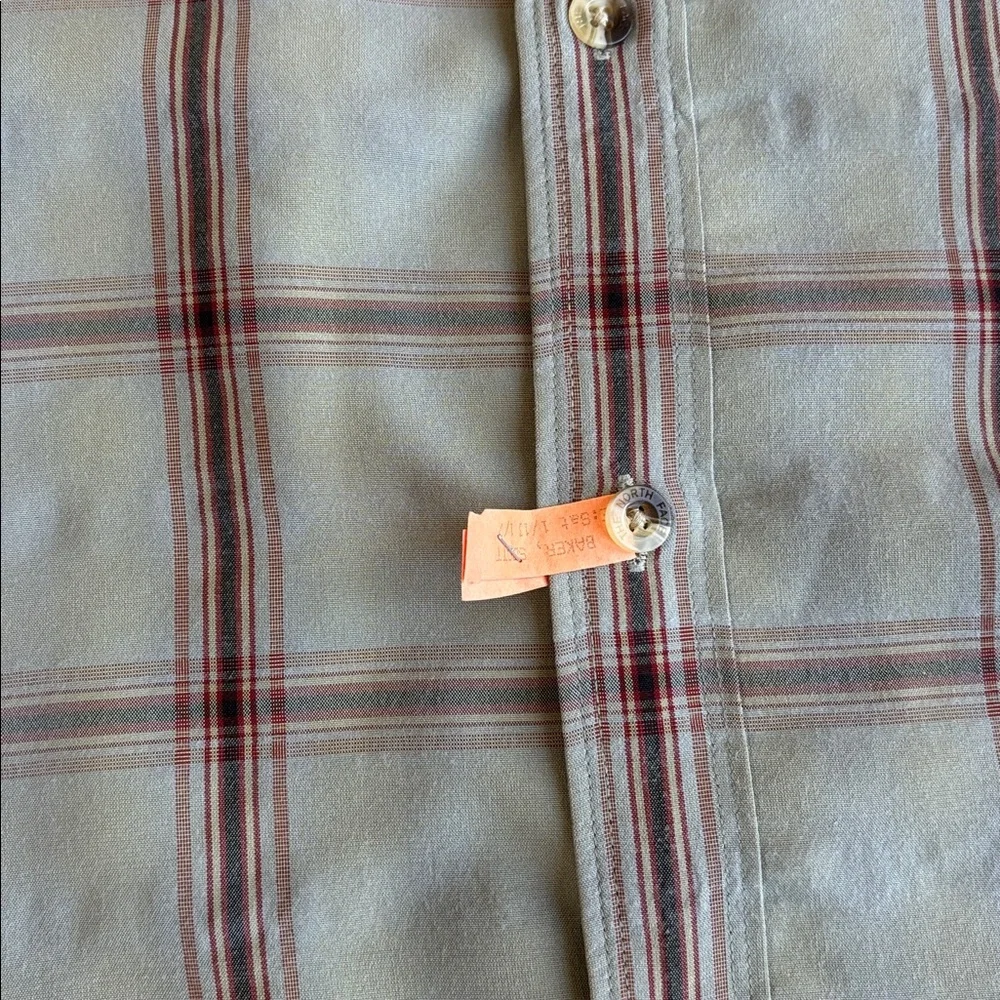 North Face Polyester Blend Green Plaid‎ Shirt Zip Pocket Outdoors Work Mens XL